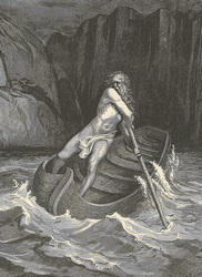 Charon ferries souls across the Acheron to the underworld by Gustave Dore (1880).