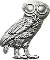 Glaucus, the mythical owl of goddess Athena, symbol of the city of Athens by Wilfredor via Wikimedia Commons.